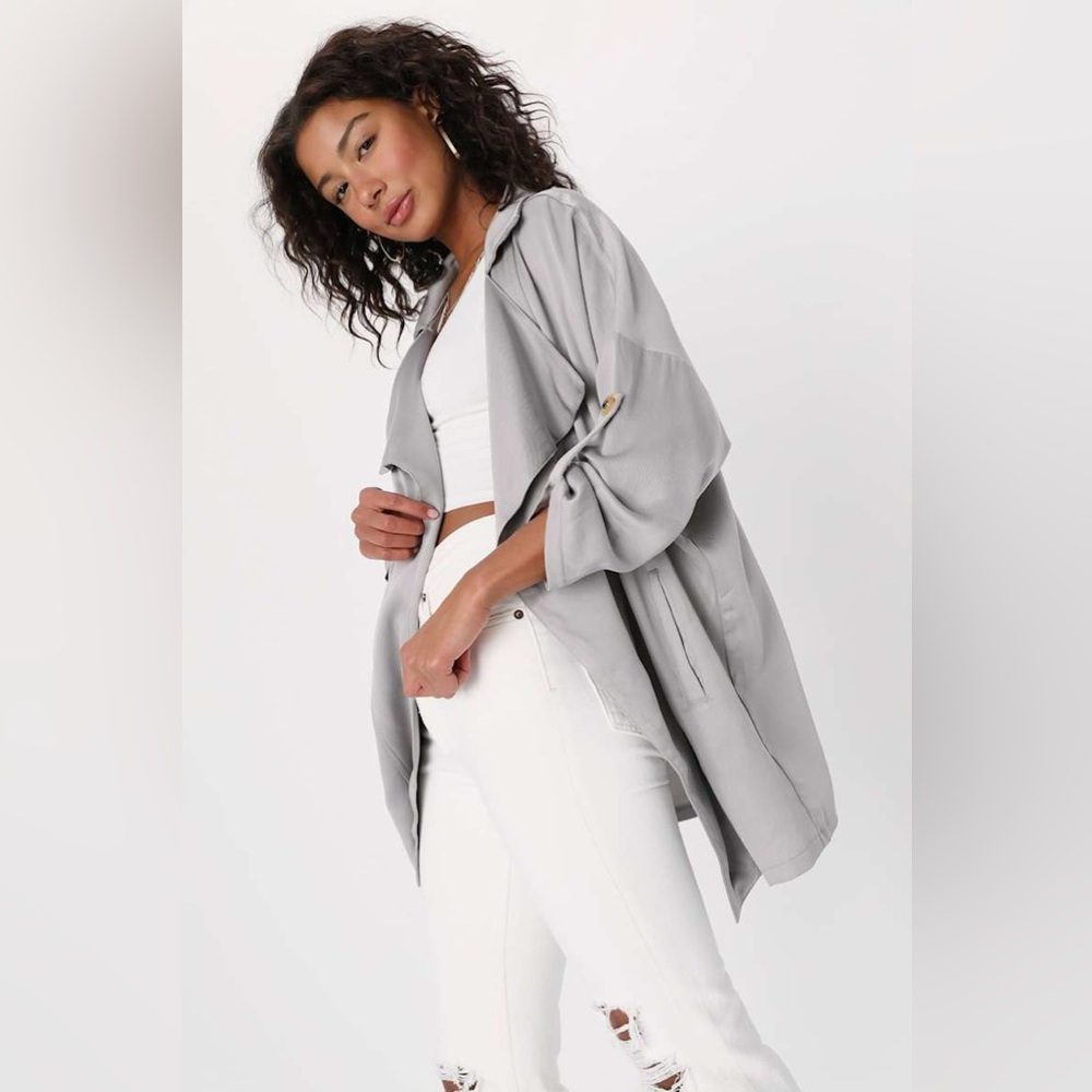 Lulu's Light Grey Oversized Jacket - Picture 3 of 7